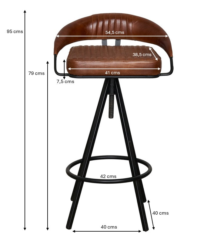 Tabouret de bar vintage en cuir marron Prima