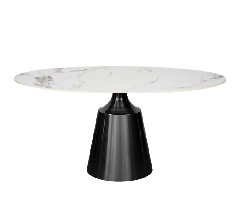 Table à manger ovale 160/180 piètement onyx pierre frittée gris graphite