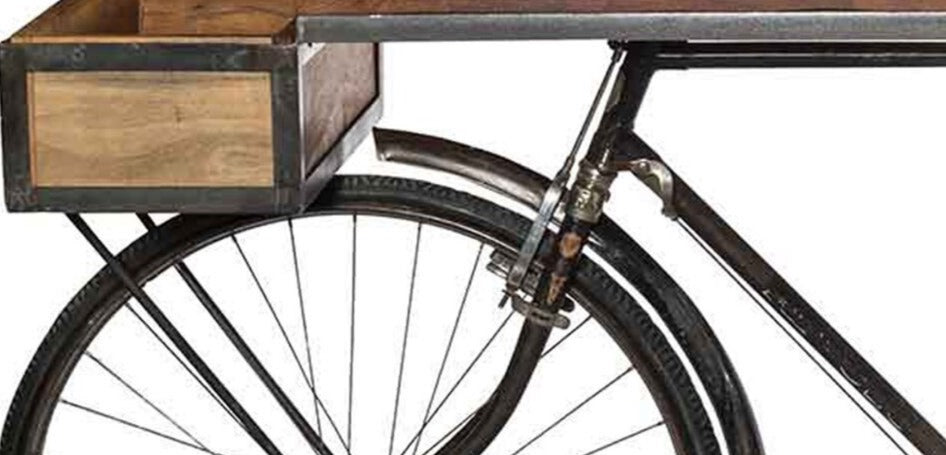 Mesa Bicicleta Vintage Consola Industrial de Madera y Metal
