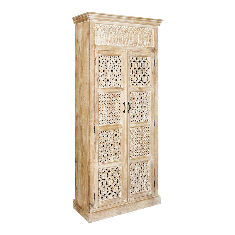 Armoire à portes sculptées en bois de manguier blanc Liberty