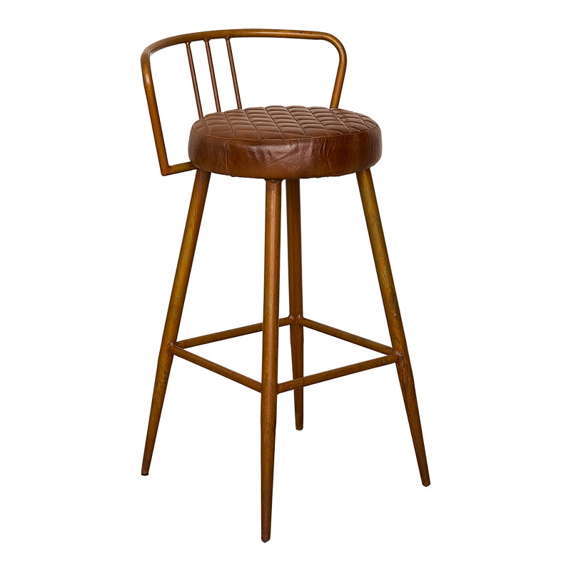 Taburete vintage asiento cuero con respaldo Trenty