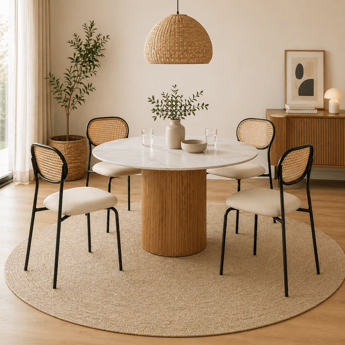 Conjunto de comedor Mauricio Ø120 cm con 4 sillas Zaida - Vintahome