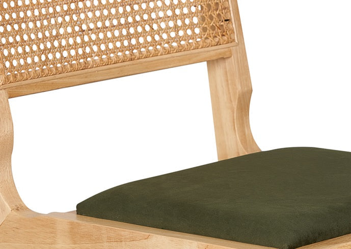 Silla de comedor madera y ratán Canitt terciopelo verde