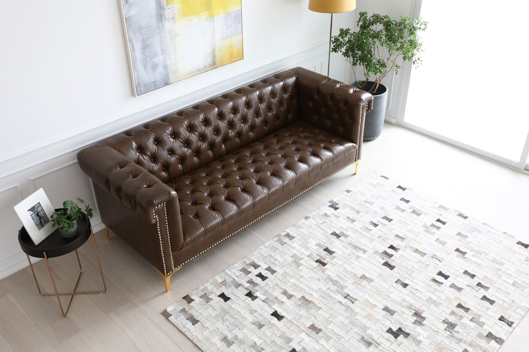 Canapé Chesterfield 3 places en PU marron Pool