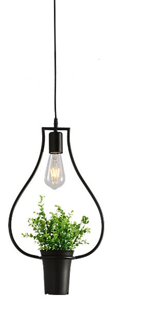Lámpara de techo maceta ovalada acero negro Flowerpot