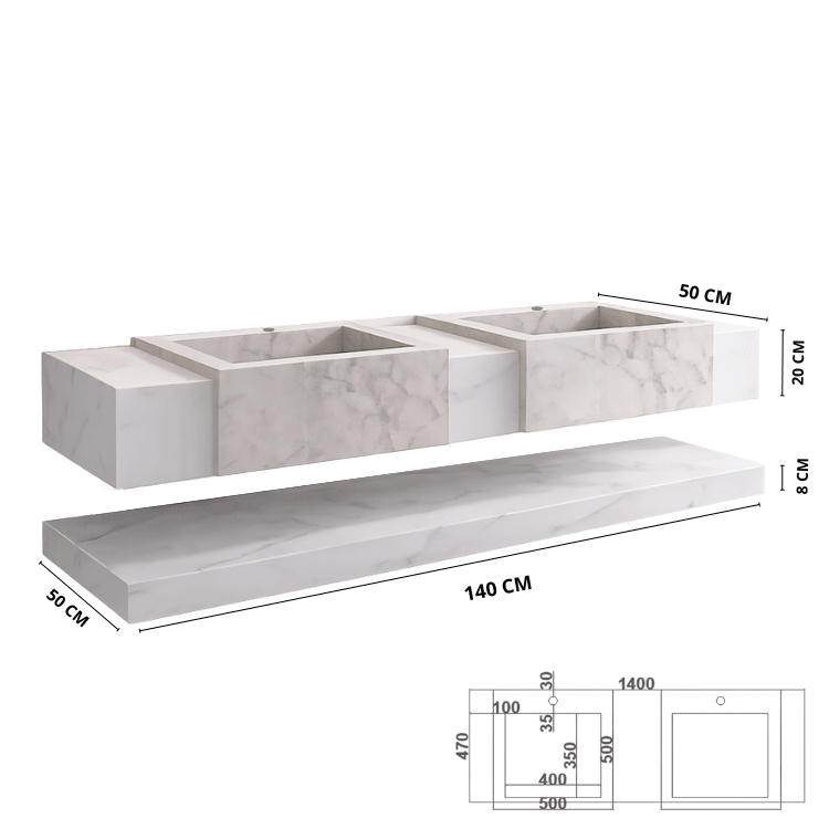 Lavabo Atlas piedra sinterizada con espejo LED · Conjunto suspendido de baño - Vintahome