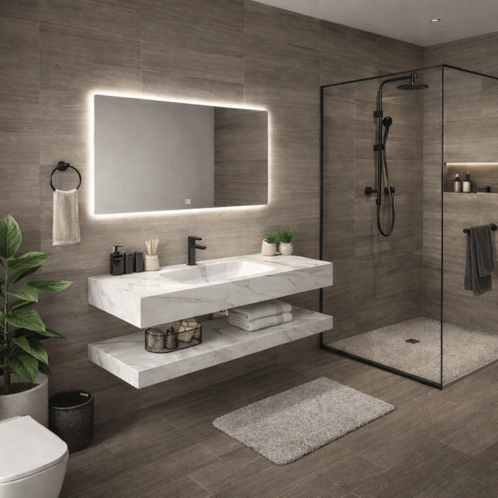 Lavabo Calia con espejo LED · Conjunto suspendido de baño - Vintahome