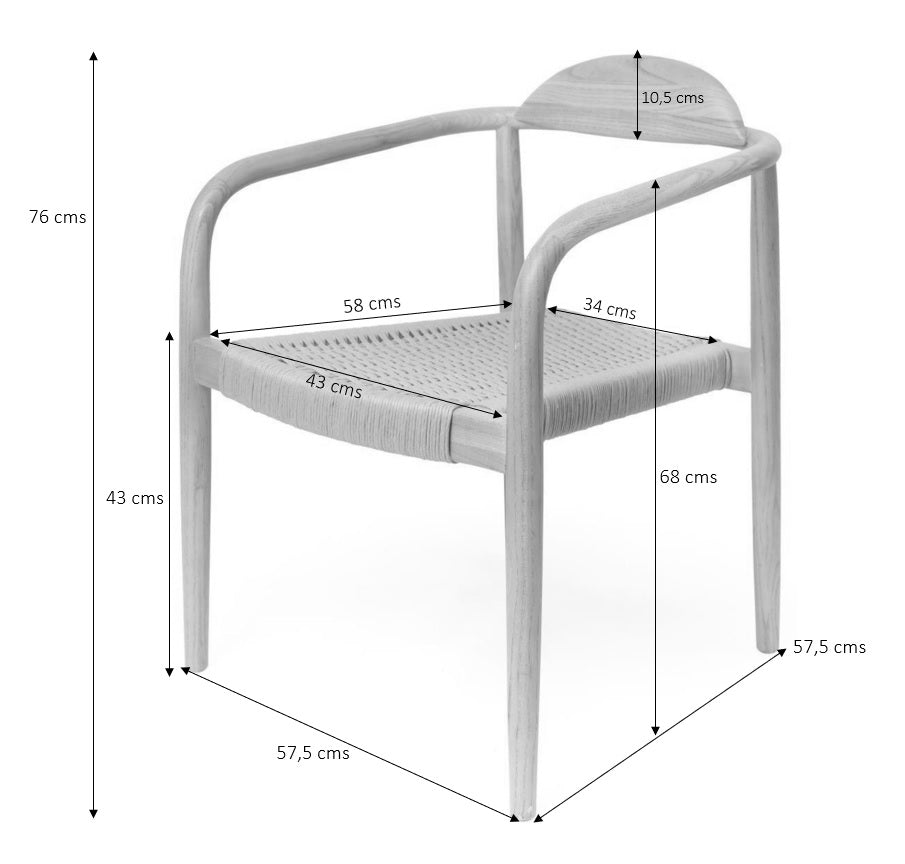 Chaise de salle à manger Cloe avec accoudoirs en bois noir et assise tressée