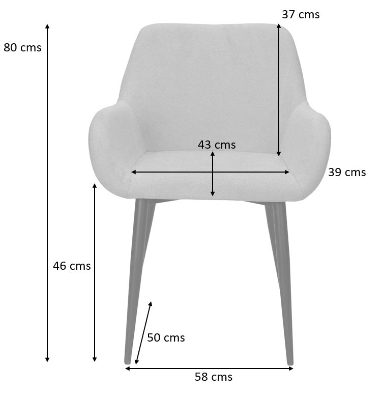 Chaise de salle à manger accoudoirs métal noir tissu gris foncé Helia