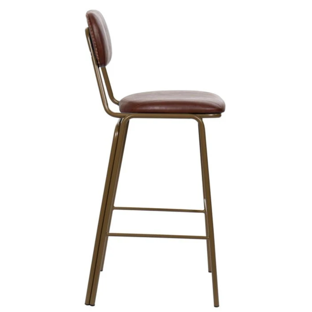 Taburete de bar vintage acero dorado y semi piel marrón Jerald H75