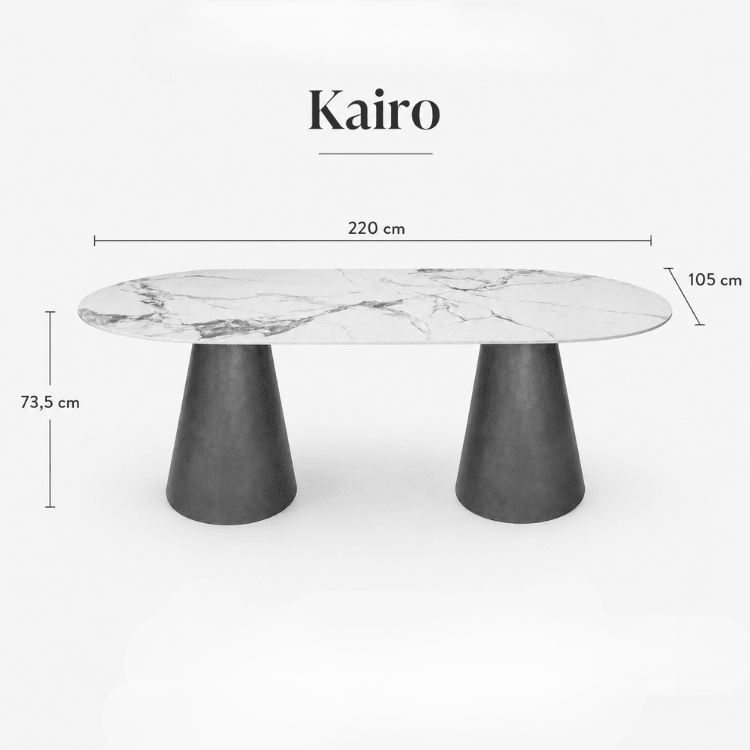 Mesa de comedor ovalada Kairo 220 de piedra sinterizada - Vintahome