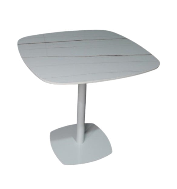 Table de bar en acier blanc et pierre frittée 70-80 cm Aranda