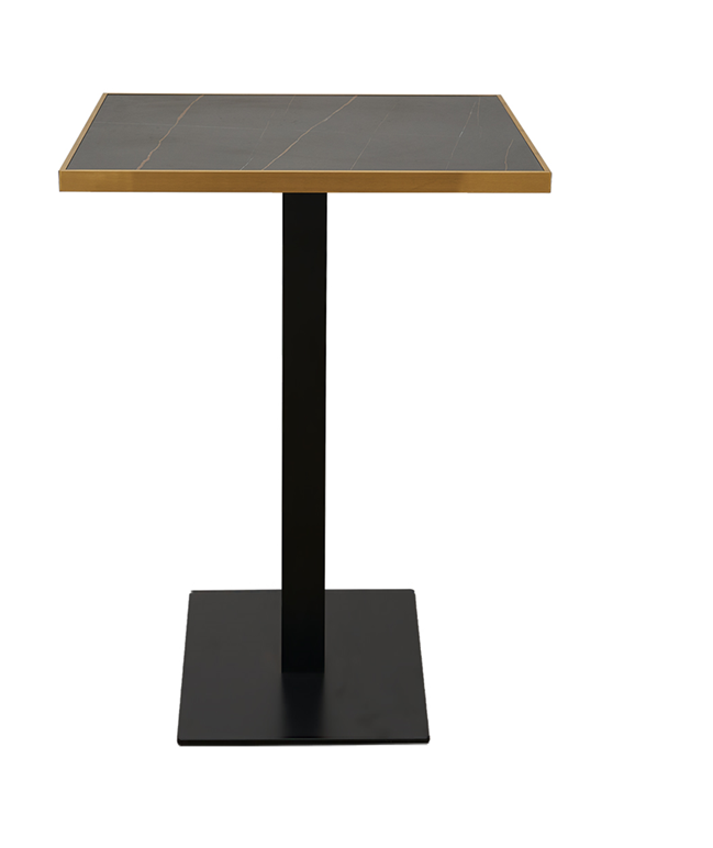 Mesa de bar alta cuadrada 70x70 borde dorado Lisboa