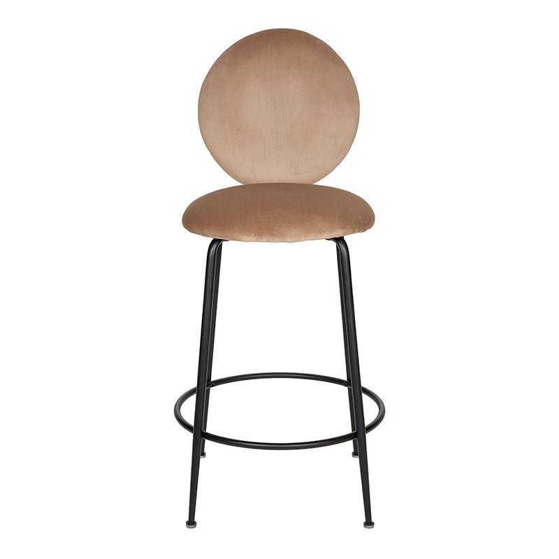 Taburete de Bar Eloisse Negro con Respaldo H65 Terciopelo Beige