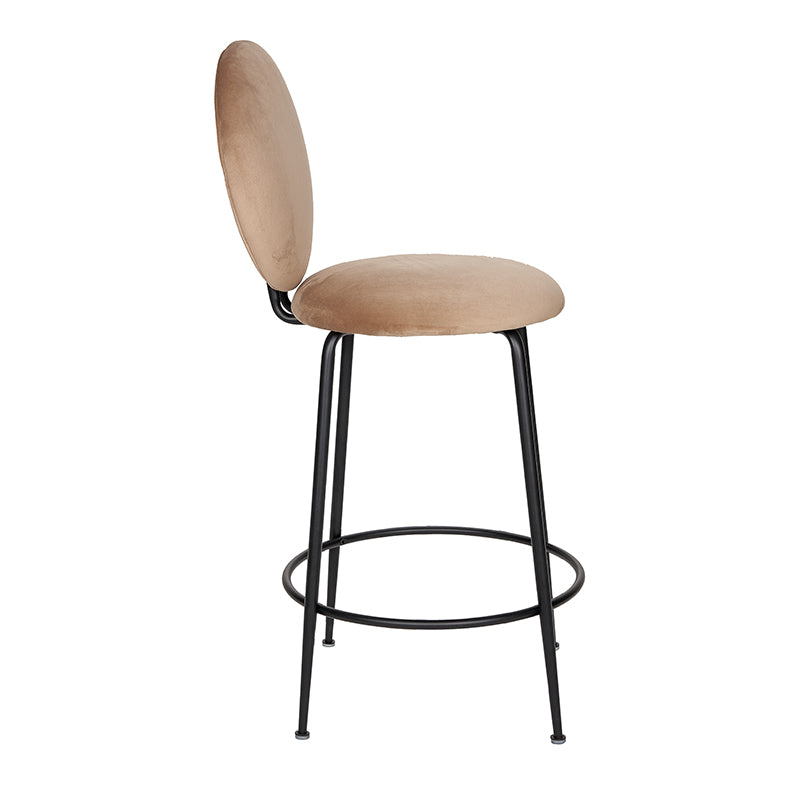 Taburete de bar Eloisse negro con respaldo H65 terciopelo beige