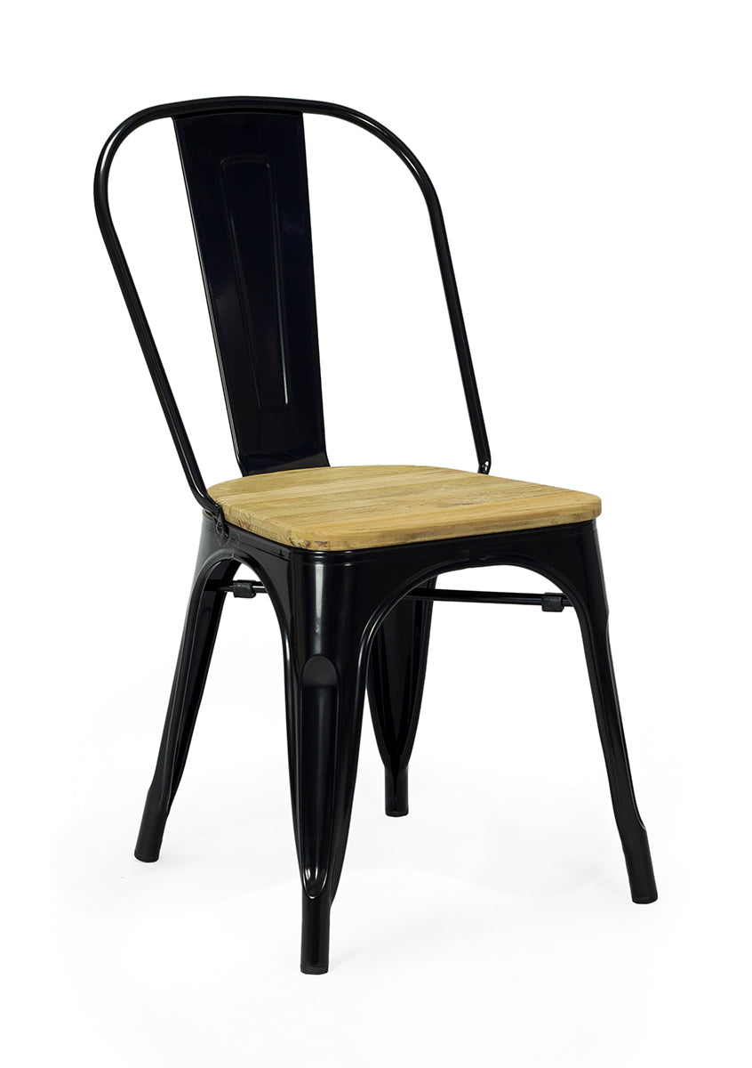 Chaise Tolux, acier noir brillant, bois clair