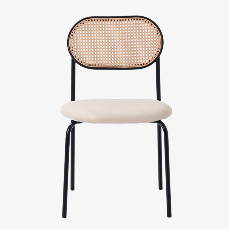 Silla de comedor ratán y asiento tapizado Zaida beige