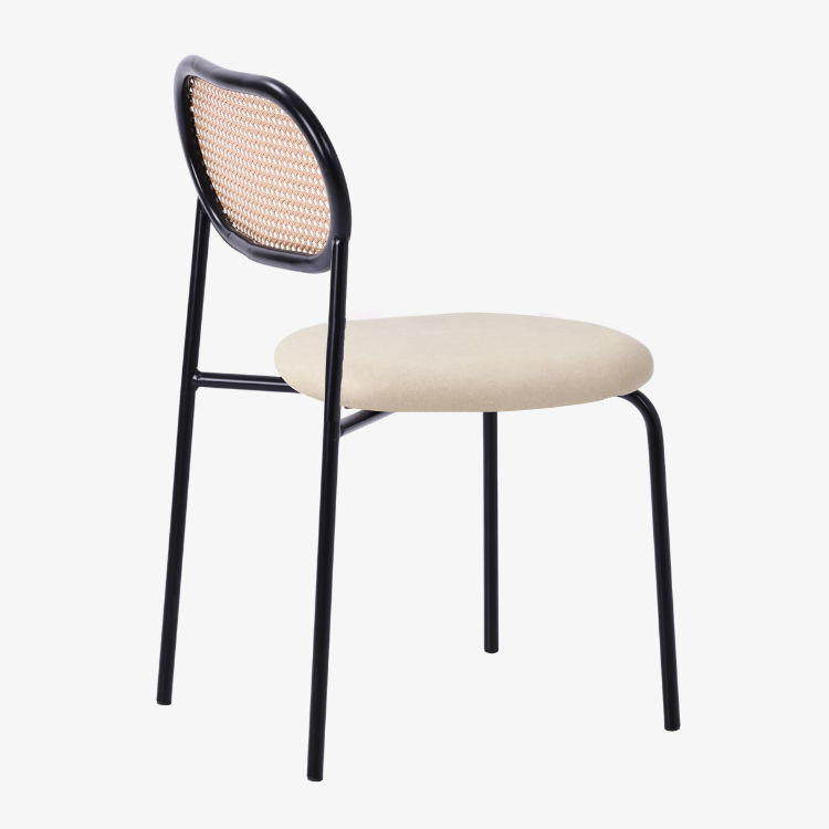 Silla de comedor ratán y asiento tapizado Zaida beige