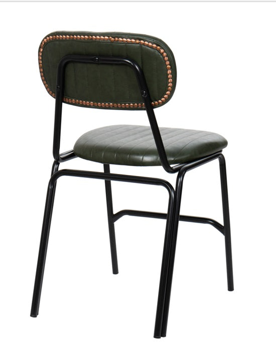 Cadeira de jantar vintage em aço preto e semi-couro verde Jerald