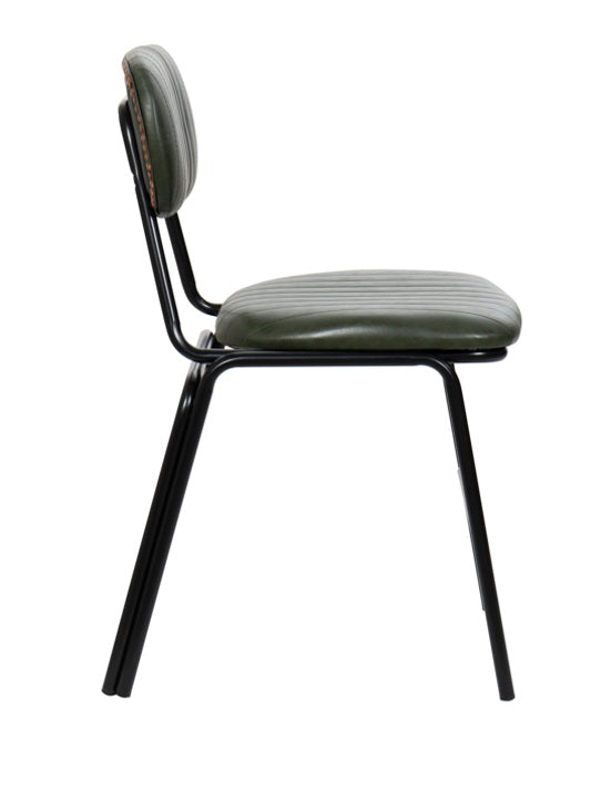 Cadeira de jantar vintage em aço preto e semi-couro verde Jerald