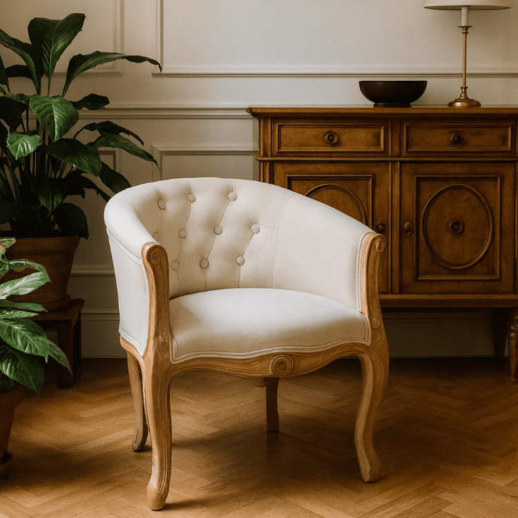 Sillón capitoné tapizado en madera natural - Vintahome