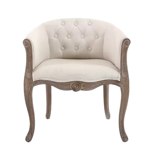 Fauteuil rembourré de style français vintage en tissu beige