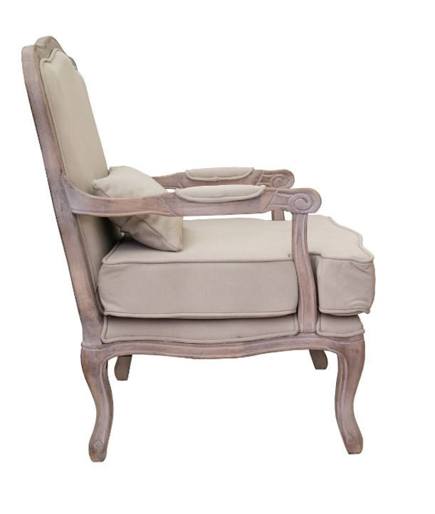 Fauteuil de style Louis XV français en lin beige