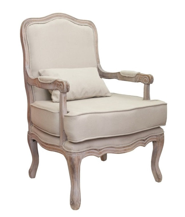 Fauteuil de style Louis XV français en lin beige