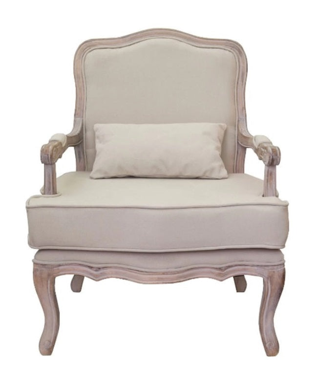 Fauteuil de style Louis XV français en lin beige