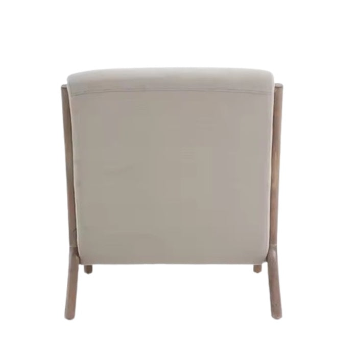 Fauteuil nordique en bois recouvert de lin beige