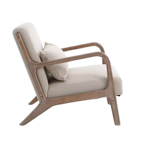 Fauteuil nordique en bois recouvert de lin beige