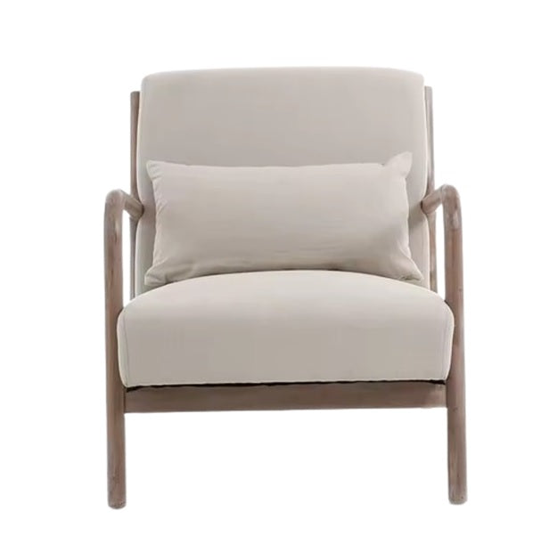 Fauteuil nordique en bois recouvert de lin beige