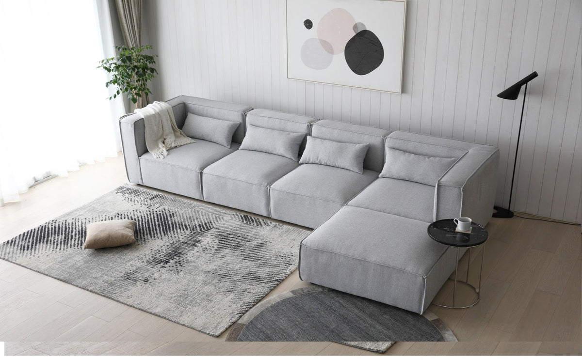 Canapé modulable 4 places avec 2 canapés d'angle et 1 pouf Capri gris
