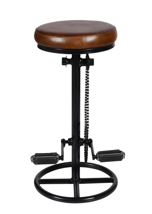 Tabouret de bar à pédales assise en cuir marron