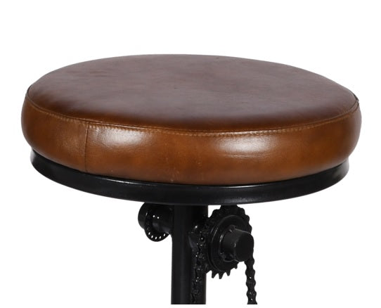 Tabouret de bar à pédales assise en cuir marron