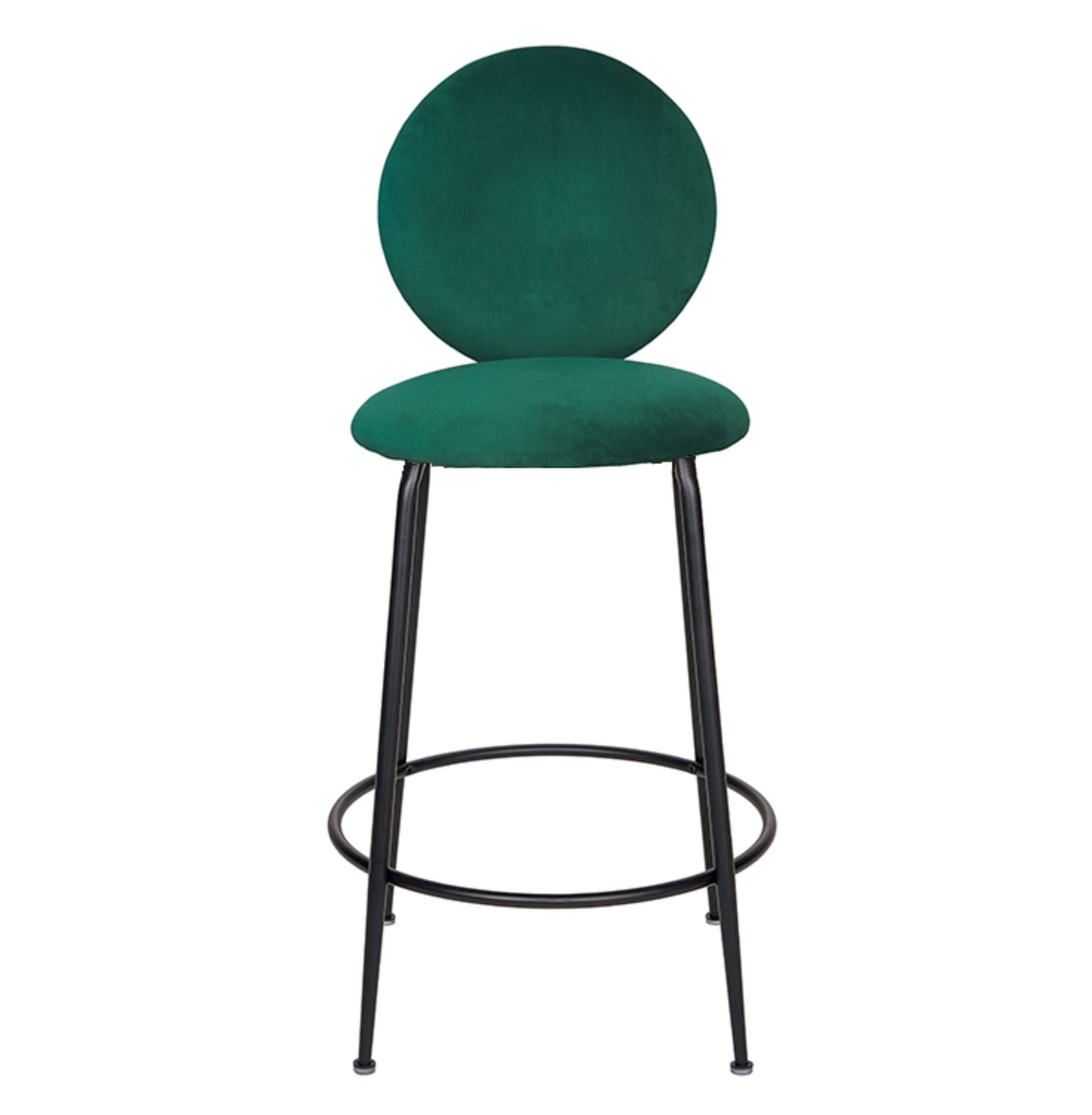 Taburete de bar Eloisse negro con respaldo H65 terciopelo verde